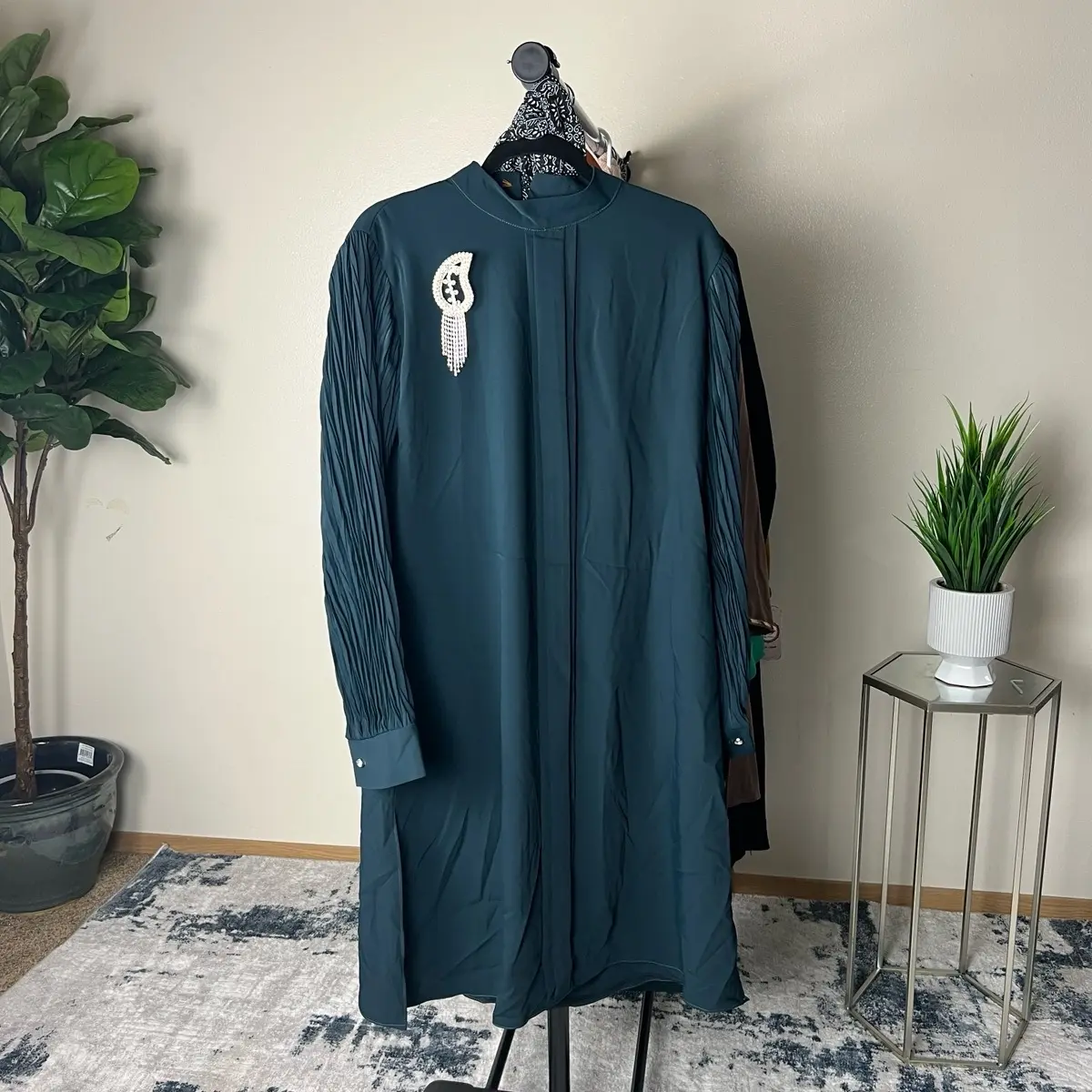 Women's Dark Green Two-Piece Pant Set with Veil Size L, Made in Egypt, Womenswear Clothing Comfort Feminine