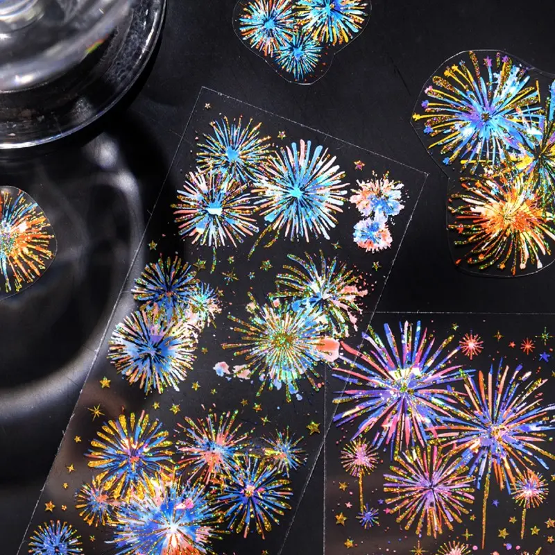 3 Sheets Per Pack Ice Crystal Pet 3D Laser Stickers, Fireworks-Stickers Instant Series Decorative Adhesive Decals