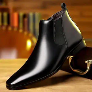 Men's Trendy Pointed Toe Chelsea Boots with Anti-Design/Autumn Outdoor Wear Walking Shoes Boy Rubber Sole Pu Material