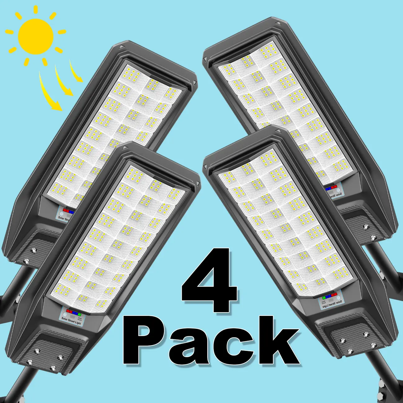 4 pcs loyoele Solar Street Light Outdoor Waterproof Dusk to Dawn, 9000W Solar Parking Lot Lights Commercial Large Outdoor Flood Light Heavy Duty Solar Power with Motion Sensor for Yard Garden
