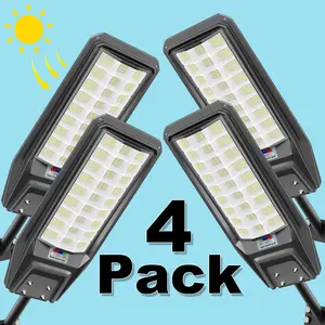 4 pcs loyoele Solar Street Light Outdoor Waterproof Dusk to Dawn, 9000W Solar Parking Lot Lights Commercial Large Outdoor Flood Light Heavy Duty Solar Power with Motion Sensor for Yard Garden
