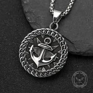 GTHIC Vintage Wheel Anchor Stainless Steel Marine Pendant Versatile Jewelry Accessory for Men Women Daily Wear