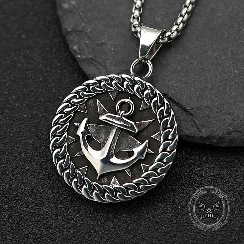 GTHIC Vintage Stainless Steel Wheel Anchor Naval Pendant, Maritime Accessory, Adventure Jewelry with Sea Charm Necklace & Strength Symbol Necklace for Men Daily Wear, Vintage Ship Wheel Pendant