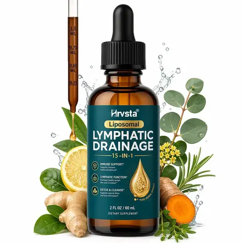 Hrvsta 15-in-1 Natural Liposomal Lymphatic Drainage Support Liquid Drops - Organic Immunity-Supporting Dietary Formula with Burdock Root, Echinacea, Elderberry, Calendula, Cleavers - Herbal Cleanse - 2 fl oz, Lymphatic Drainage Drops