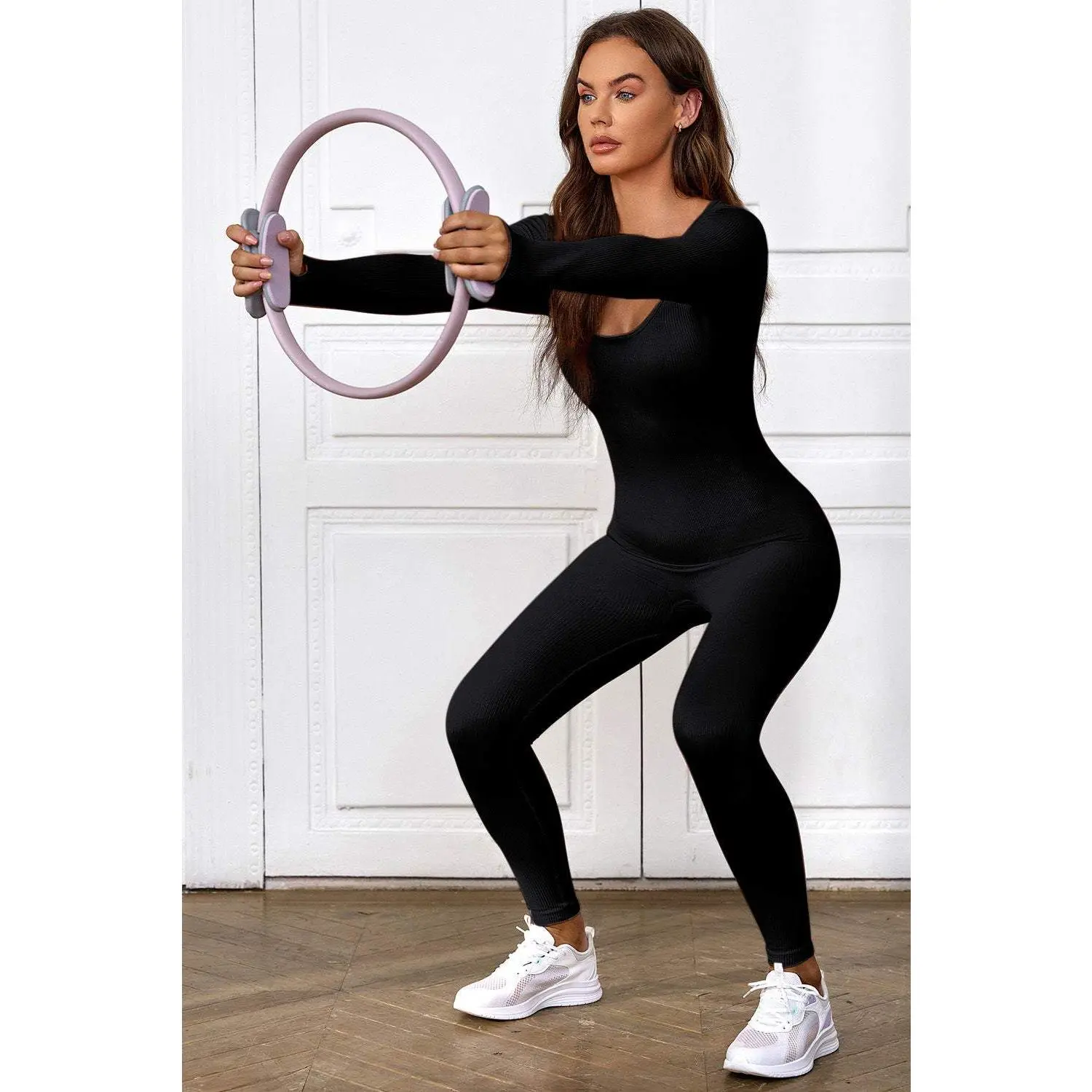 Long Sleeve Scoop Neck Skinny Jumpsuit