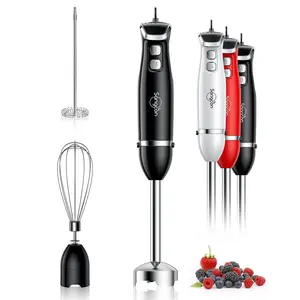Immersion Blender Handheld, 3-in-1 Hand Blender Electric, 400W Handheld Blender, Stainless Steel Blade Stick Blender with Whisk, Milk Frother Attachments - Black