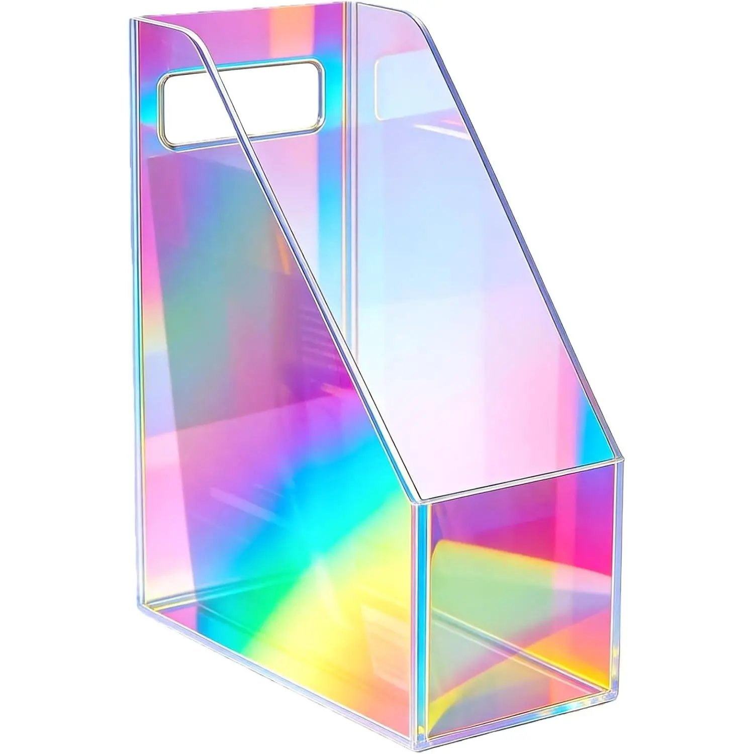 Acrylic Magazine Rack Desk File Holder Organizer for Office Desktop Vertical Magazine Storage Box, 12 x 10 x 5'', Iridescent