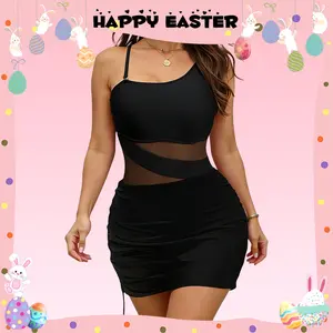 BBEUU Women's Sexy One-Piece Swim Dress Ruched Slim Fit High-Waisted Tummy Control Mesh Detail Black/Red/Green S M L XL 2XL