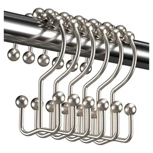 12Pcs Shower Curtain Hooks Rings, Metal Double Glide Shower Hooks Rings for Bathroom Shower Rods Curtains, Rust Proof Shower Curtain Hooks, Nickel