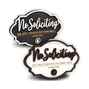 Funny “No Soliciting” Door Signs – 2-Pack Small Wooden Front Door Plaques, Hilarious Home & Office Hanging Signs, Please Do Not Knock or Ring Bell Decor