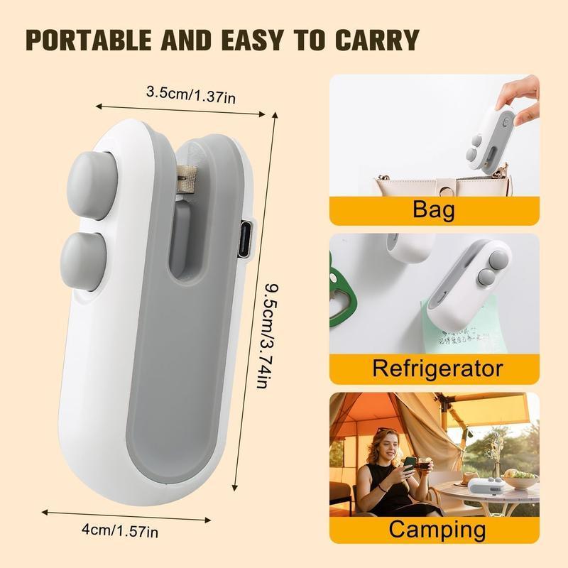 Mini Snack Bag Sealer Machine Rechargeable 2 in 1 with Cutter - Keeps Food Fresh, White Plastic Electric Heat Sealer Ideal for Selling Bags Compact  and Practical