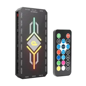 PWM & 5V Addressable ARGB  Fan Hub -1 to 9-Port PC Case Splitter with Remote Control,SATA- Cooling Hub for Custom RGB PC Builds,Black,P10PARGB BK