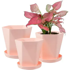 Planters for Indoor  Flower Pots 7.6/6.5/5.1Inch t of 3  Pots for Outdoor with Drainage Holes and Saucers Modern Decorative  Idea (Sakura Pink)