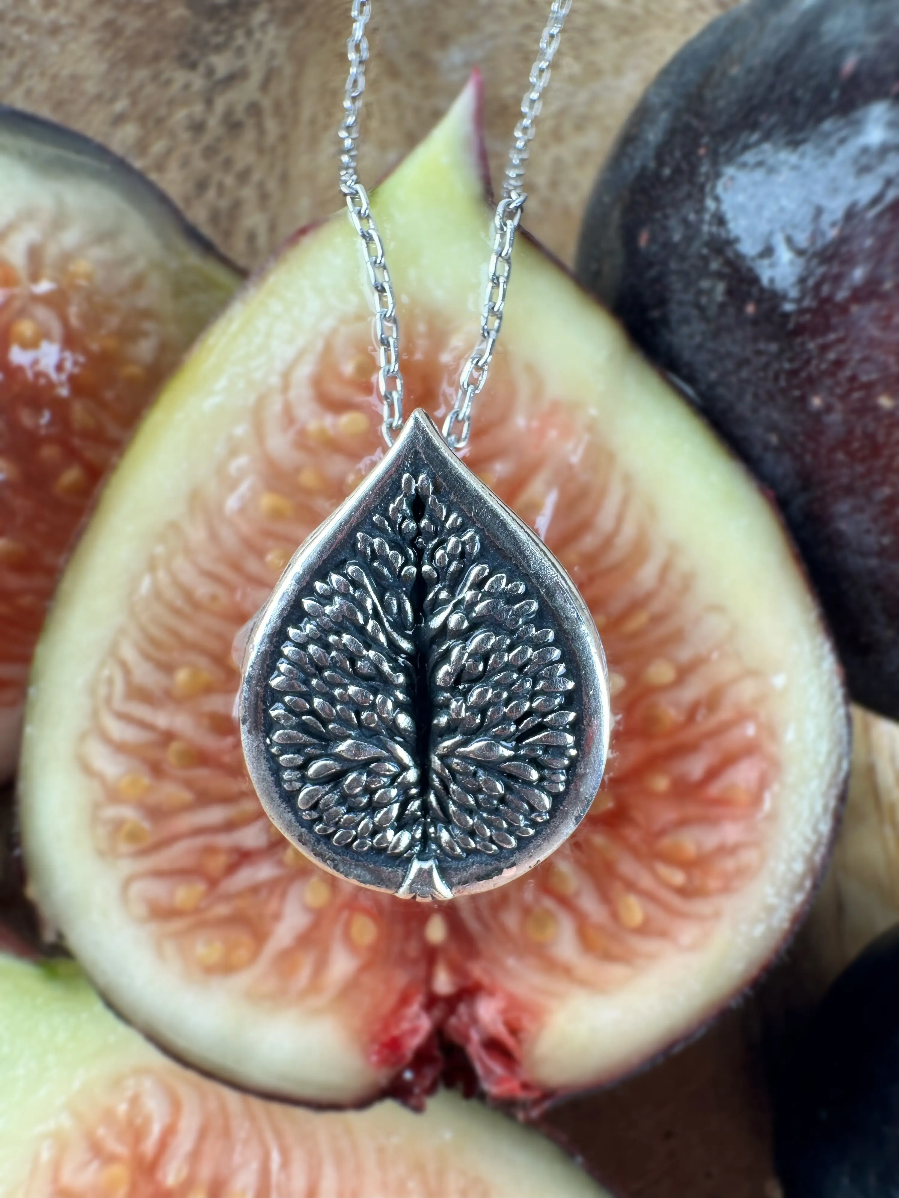 FIG NECKLACE - Dionysian Symbol of HEDONISM and Celebration - Sterling Silver