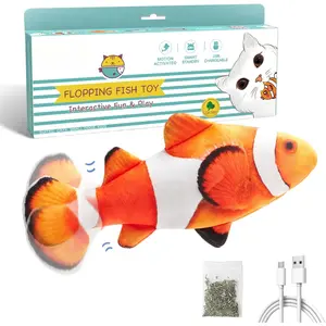 Cat Toys Flopping Fish with SilverVine and Catnip, Moving Kitten Kicker, Floppy Wiggle Clownfish for Small Dogs, Motion Kitty Interactive Exercise, 10.5 Inches