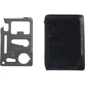 SE 11-Function Stainless Steel Survival Pocket Tool - Compact Credit Card-Sized Multi-Tool with Leatherette Case - Ideal for Camping Hiking Outdoor Activities MT908