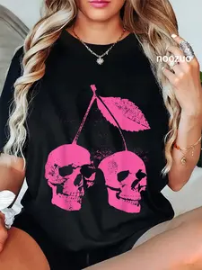 100% Cotton Cherry Skulls Pastel Goth Kawaii Punk T-Shirt