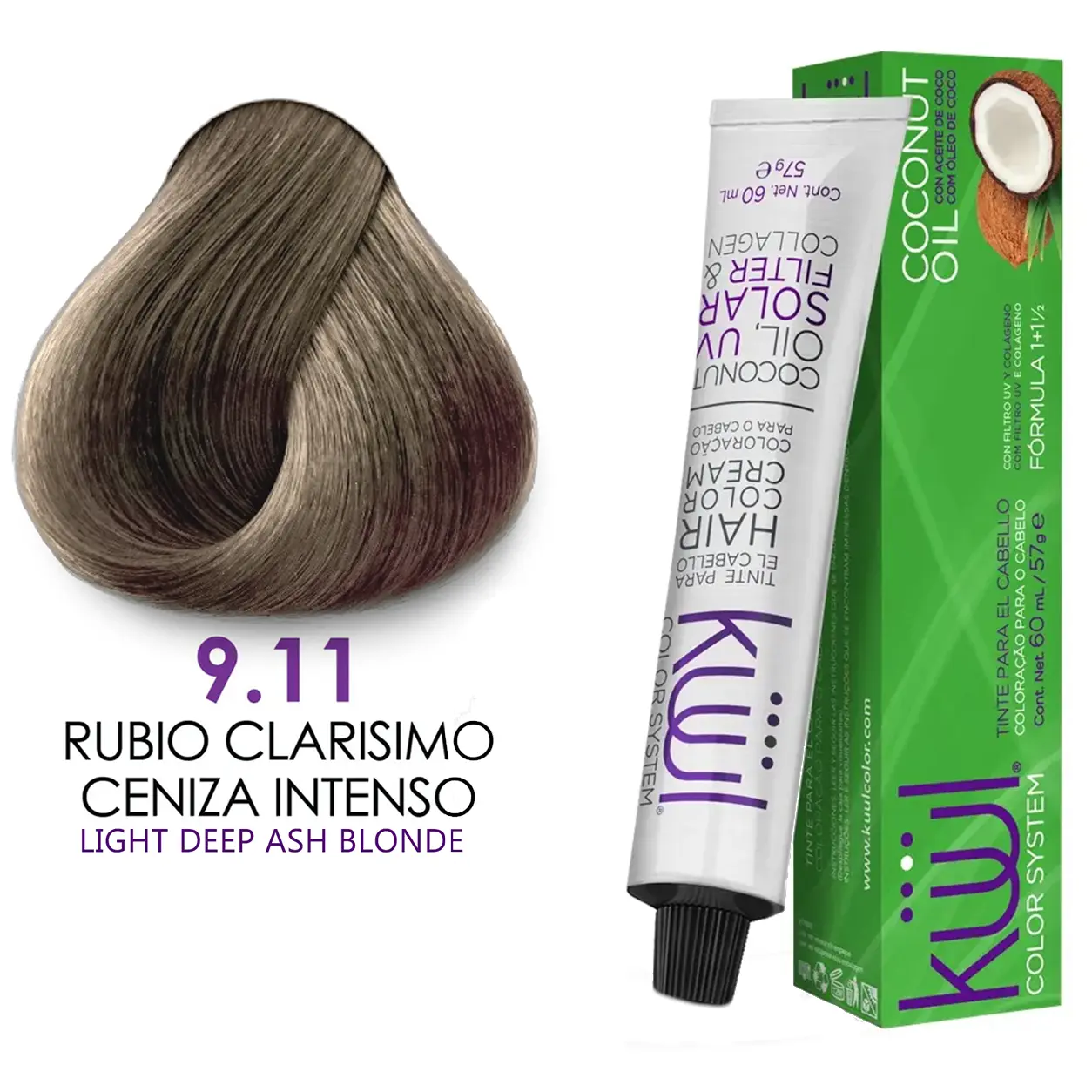 Kuul Color System [ 9.11 ] Rubio Clarisimo Cenizo Intenso | Very Light Deep Ash Blonde | Tinte Para El Cabello | Permanent Hair Dye | 3.04 fl oz / 90 ml