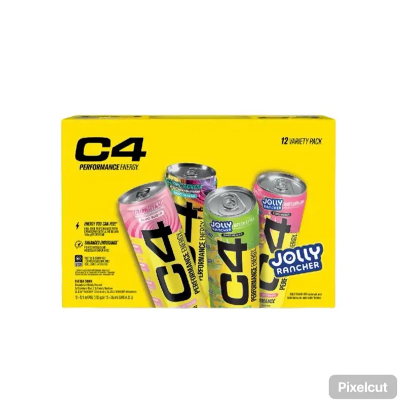 C4 Performance Candy Variety Pack Zero Sugar Energy Drink- Jolly Rancher Watermelon & Green Apple, Strawberry Blast, & Cosmic Rainbow Flavors- 12 Pack