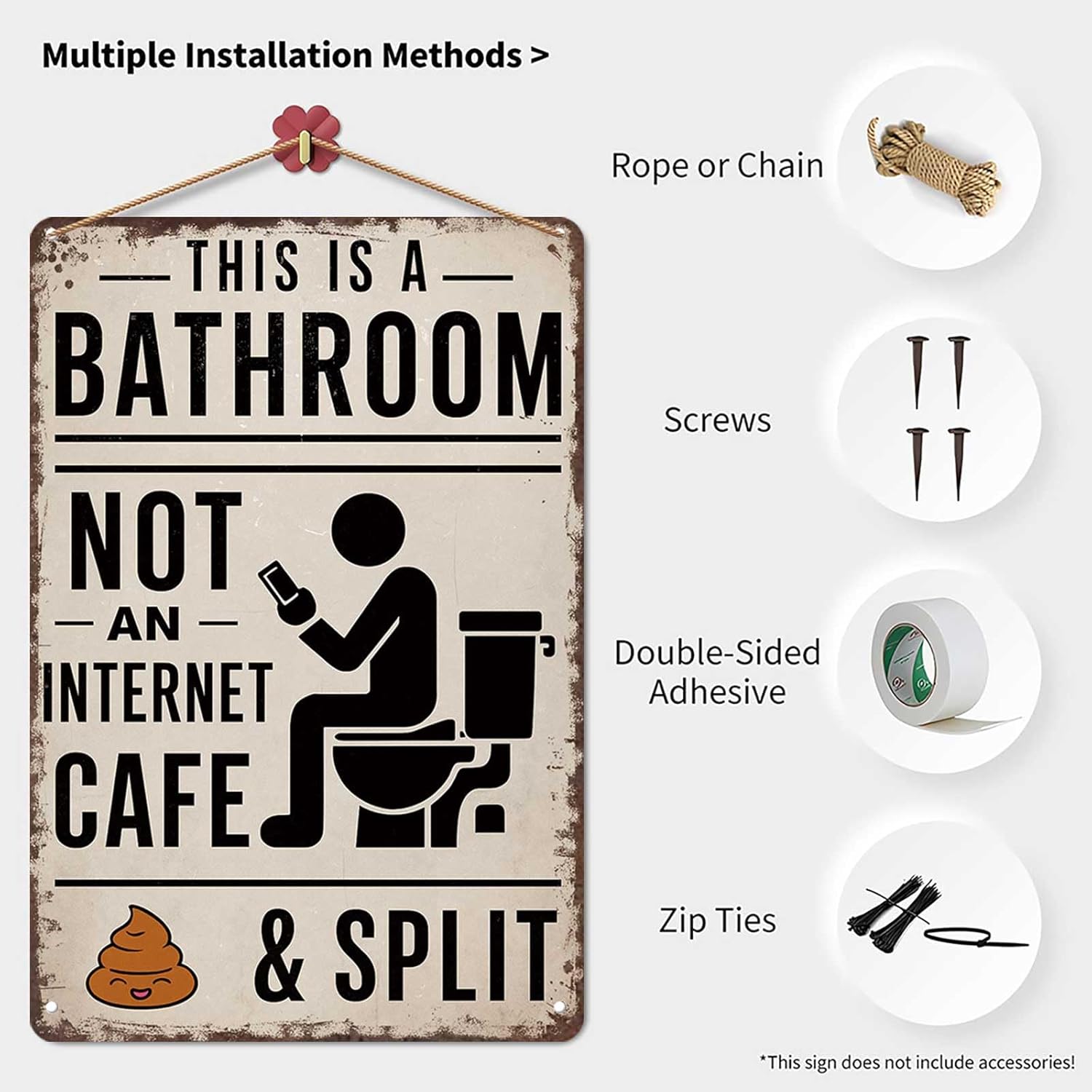 Funny Bathroom Sign “This Is A Bathroom Not An Internet Cafe”, Vintage Metal Tin Wall Art 8x12 Inch for Home Farmhouse Washroom, Rustic Moisture Resistant Decor, Pre-drilled Ready to Hang, Humorous Housewarming Birthday Gift Idea