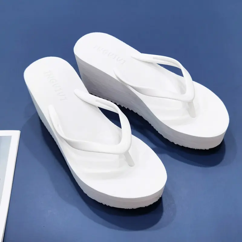 Women's Trendy Resort-Style Wedge Flip-Flops - Casual Holiday Sandals with Non-Slip Textured Sole, Open Toe, Moderate Heel, Lightweight Design, Easy Storage - Outdoor Beach Slides for Beach Wear, Tropical Travel, Solid Plain