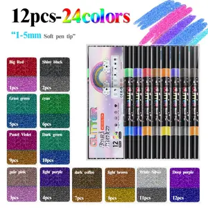 24 Color Glitter Marker Pen, Double-ended Marker Pen, DIY Painting Supplies for Students, School Supplies, Art Supplies