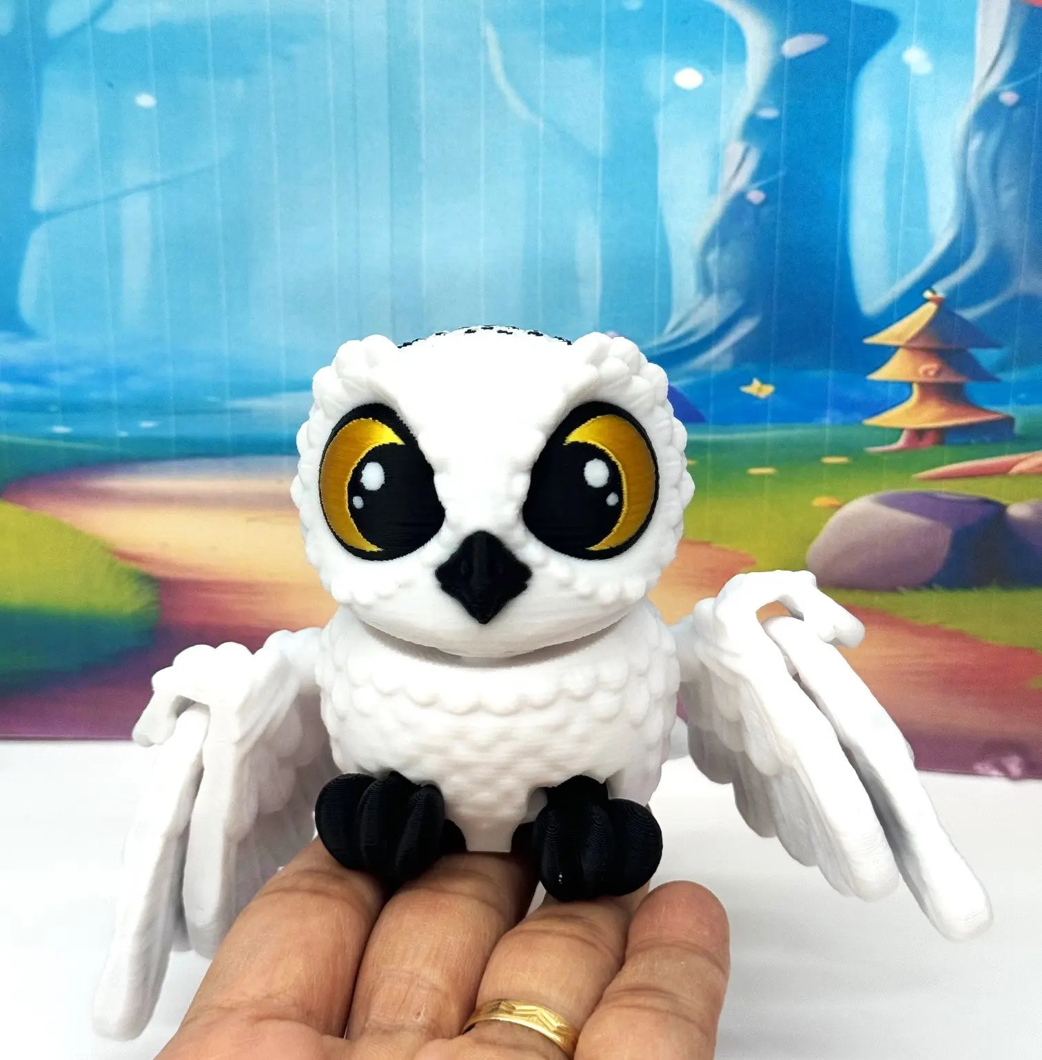 3D Printed Snow Owl, 2.75" Articulated Owl Fidget Toy, Posable and Movable Owl, 3D Printed in USA