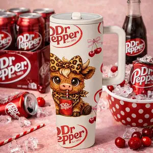 1pc 40oz Insulated Tumbler with Handle, Cute Cow Drinking Soda Graphic Travel Mug, Stainless Steel Tumbler with Lid and Straw, Vacuum Insulated Hot Cold Cup for Coffee Tea Water, Birthday Gift Idea, Daily Use Drinkware, coffee cups tea set, Valentine’s Da