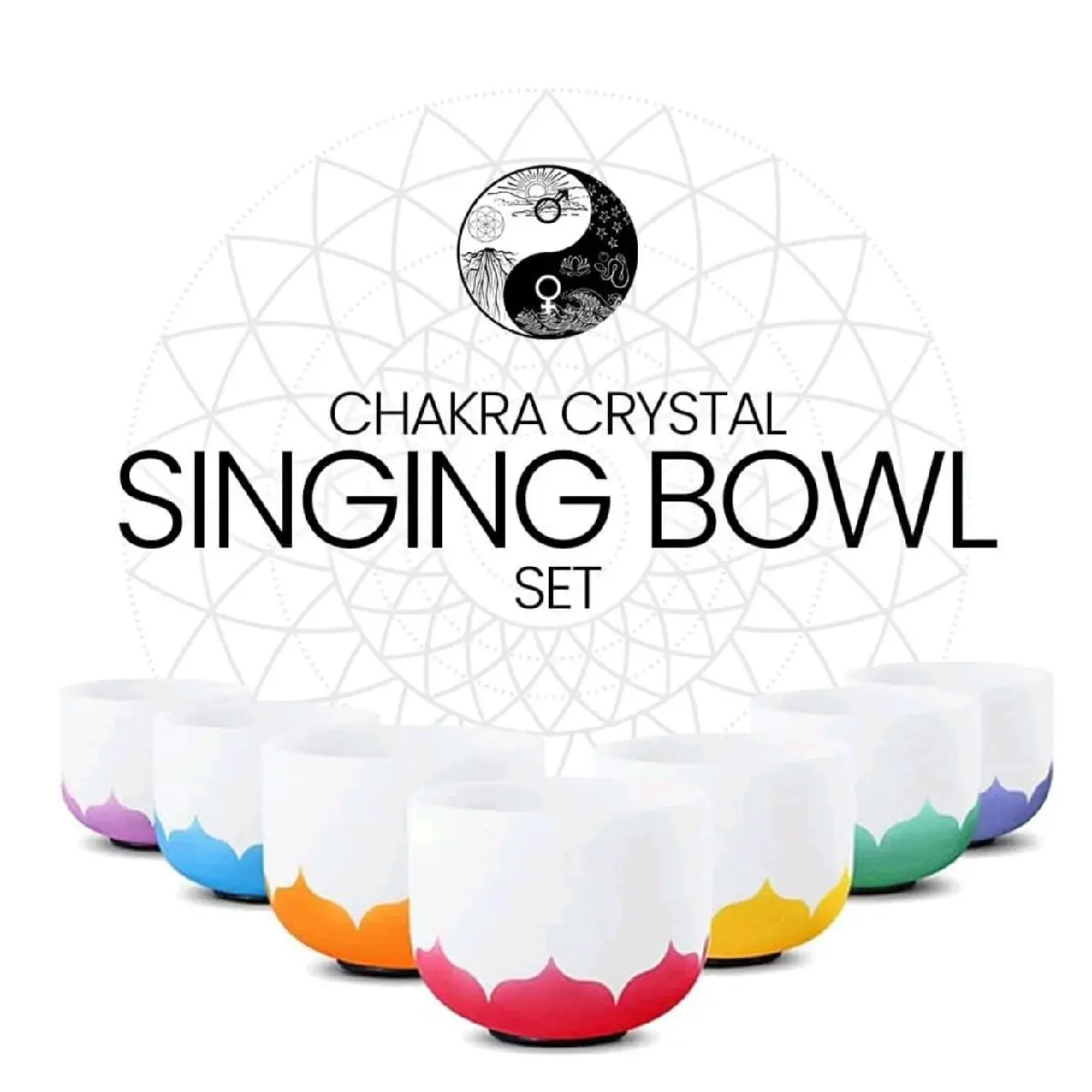 Chakra Rainbkw Lotus Crystal Singing Bowl Set of 7 Pieces