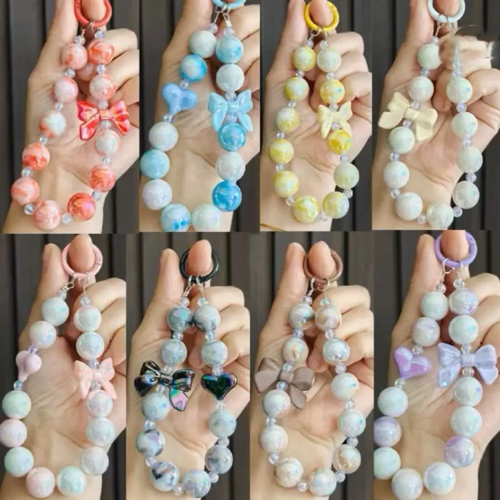 8pcs Colorful Beads Bow Backpack Keychain Additions, Car Key Chain Bag Charm Beaded Bow Y2K Keychains Kawaii Beads Key Chains Women Cute Keychain Clip Bag Additions