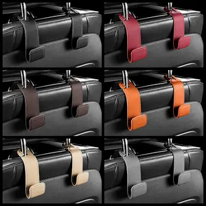 Universal PU Leather Car Seat Hook, Hidden Storage Cup Holder, Umbrella & Coat Organizer, Durable Automotive Accessory