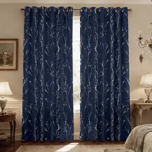 Blackout Curtains, Thermal Insulated Soundproof Grommet Drapes, Wave Line Dots Foil Print,  2 Panels, Machine‑Washable Window Curtains for Bedroom Living Room Nursery