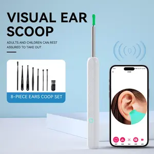 Smart Visual Ear Cleaner - HD Camera & LED Light, Soft Silicone Tips, App Live View, 8-Piece Ear Scoop Set, IP67 Waterproof, Family Friendly Ear Care Tool