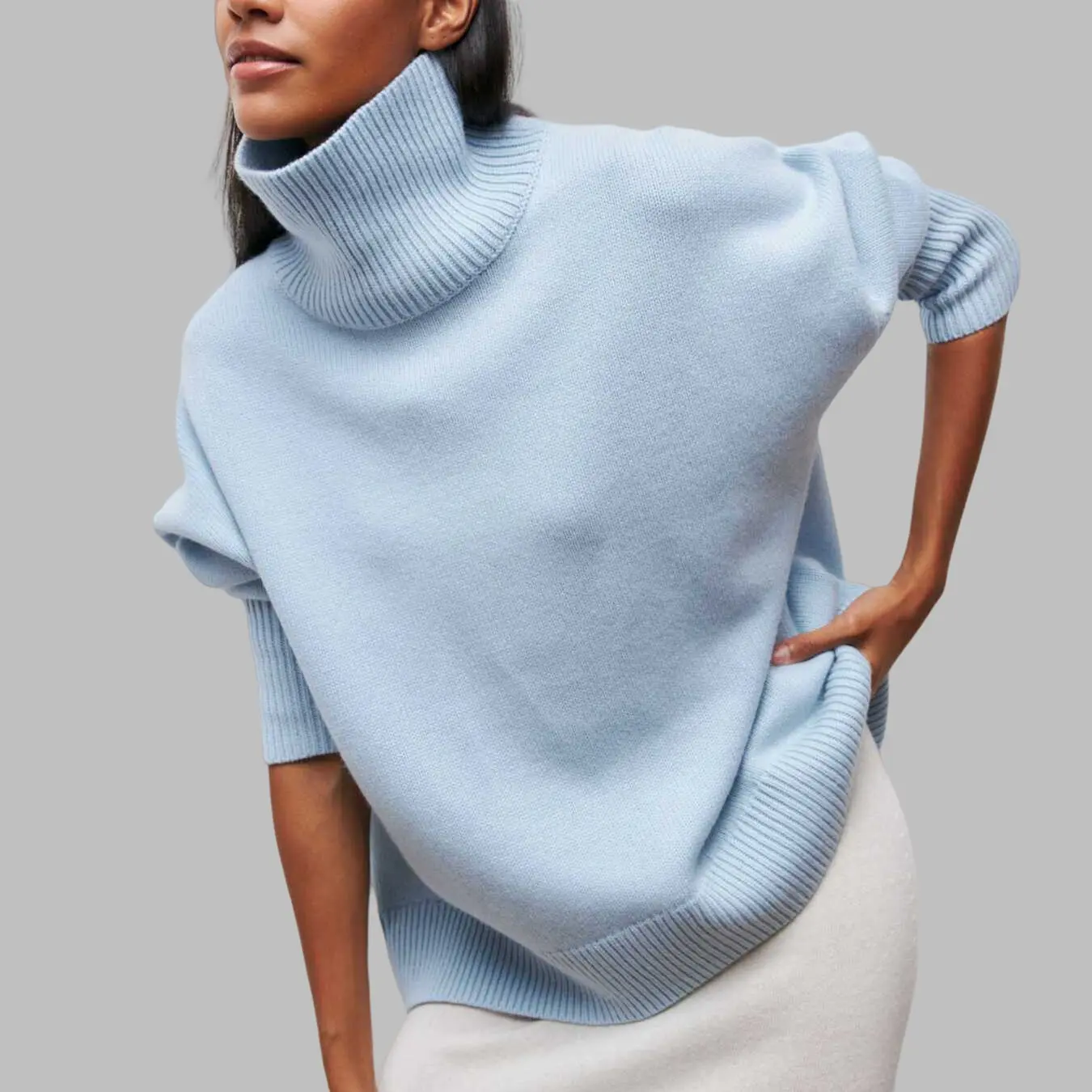 Women's Turtleneck Sweater 2025 Fall Winter Chunky Knitted Pullover High Low Hem Trendy Basic Jumper Top
