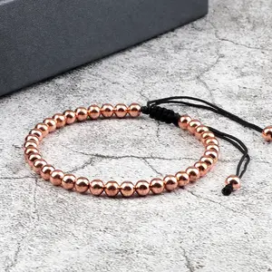 Trendy Copper Beads Bracelets 5Mm Handmade Adjustable Braided Strand Bangles for Women Men Yoga Healing Fashion Jewelry Pulseira RaeRina
