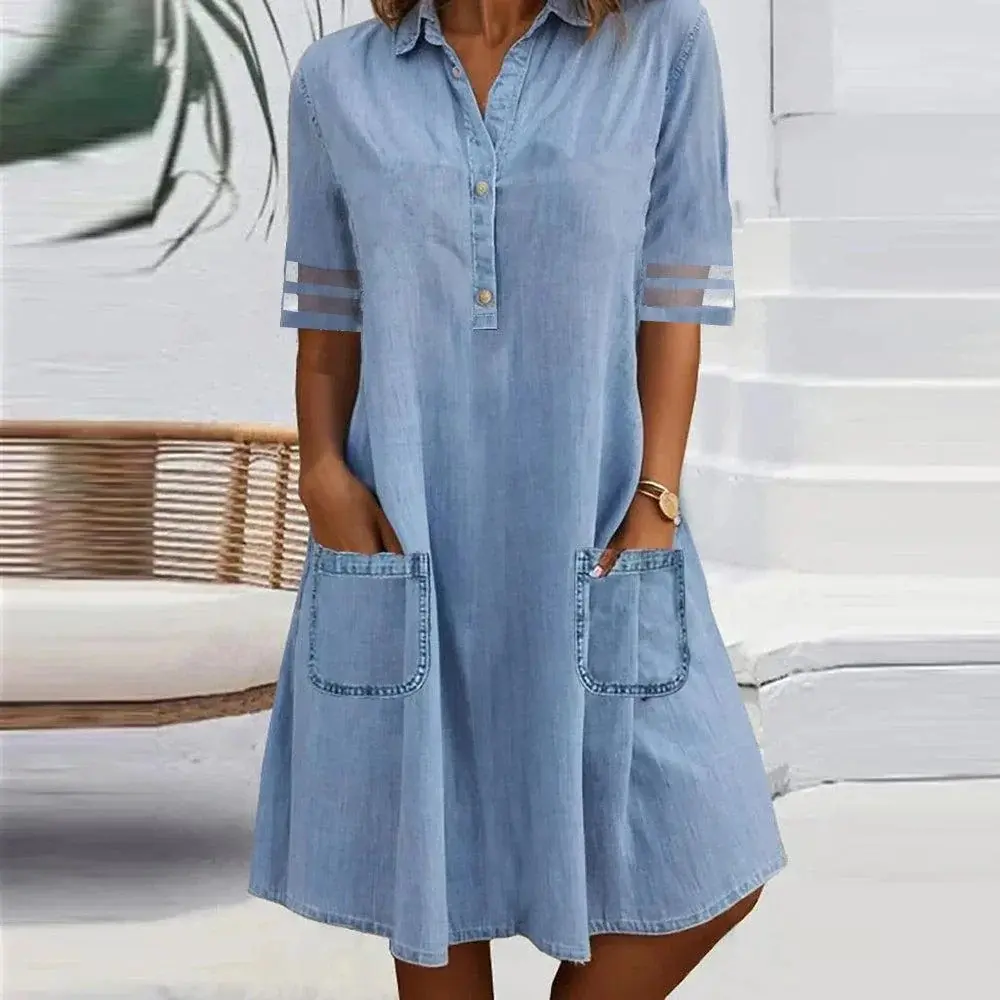 Dress for Women 2025 Casual Tulle Short Sleeve Button Jean Midi Dress with Pockets - TikTok Shop Dress for Women 2025 Casual Tulle Short Sleeve Button Jean Midi Dress with Pockets - TikTok Shop