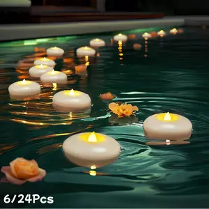 6/24 Pack Flameless Floating Candles, Water Activated Battery Powered, Flickering LED Tea Light Candles, Festival Decoration, Wedding Home Decor