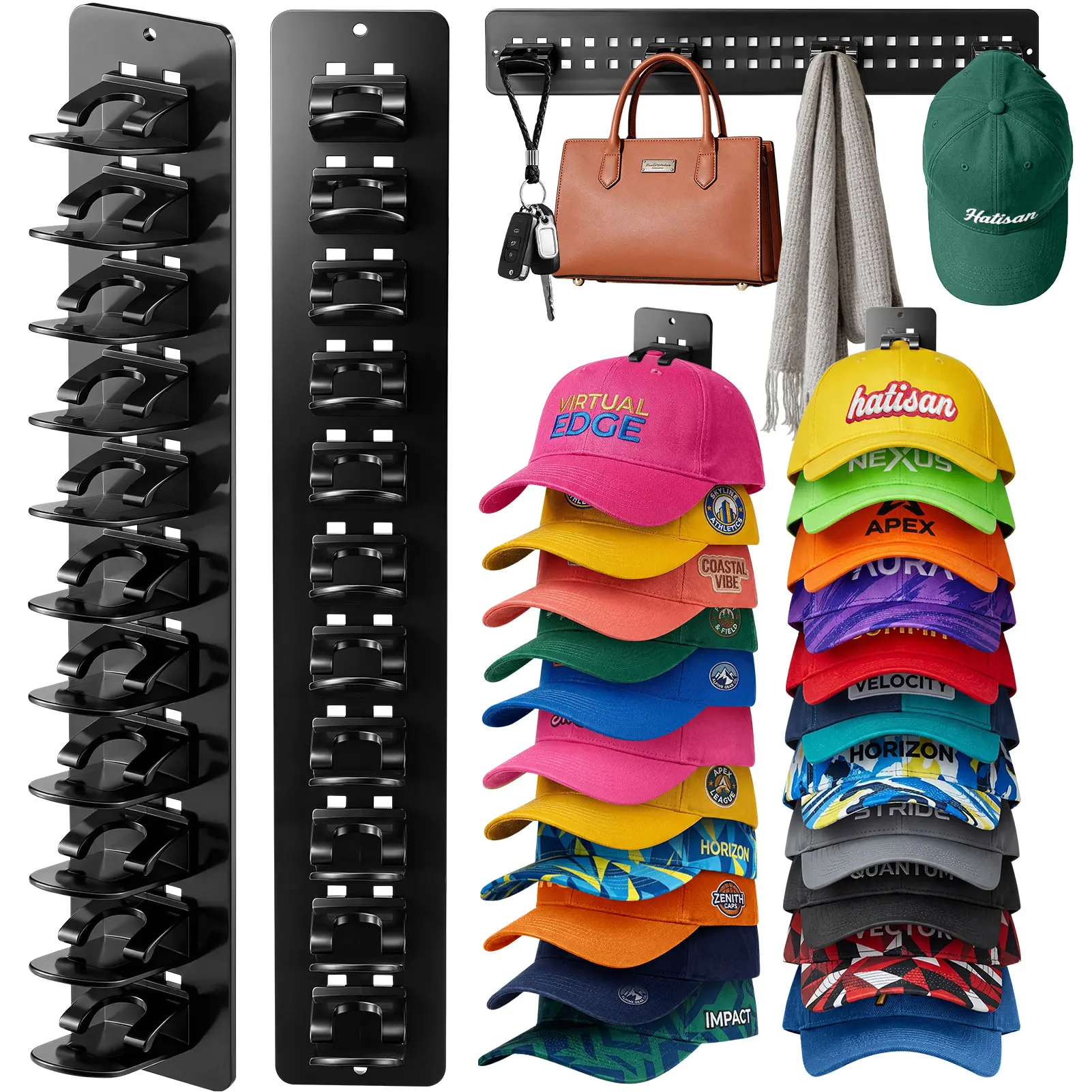 2 Pack Hat Organizer for Baseball Caps,Detachable DIY Hat Rack for Wall Hold Up to 22 Hats,Baseball Cap Organizer Cap Holder Hat Hangers for Wall Closet Door Bedroom