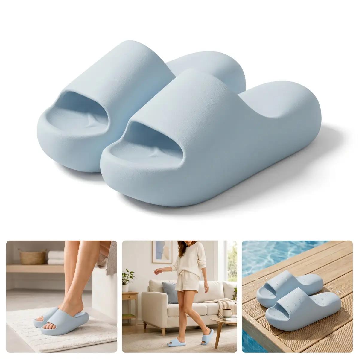 Home Supplies Thick-Platform Cloud Slides - Waterproof, Shock-Absorbing Soft Foam Footwear, Non-Slip Indoor-Outdoor Beach Shower Shoes for Business Use, Shoe, Casual