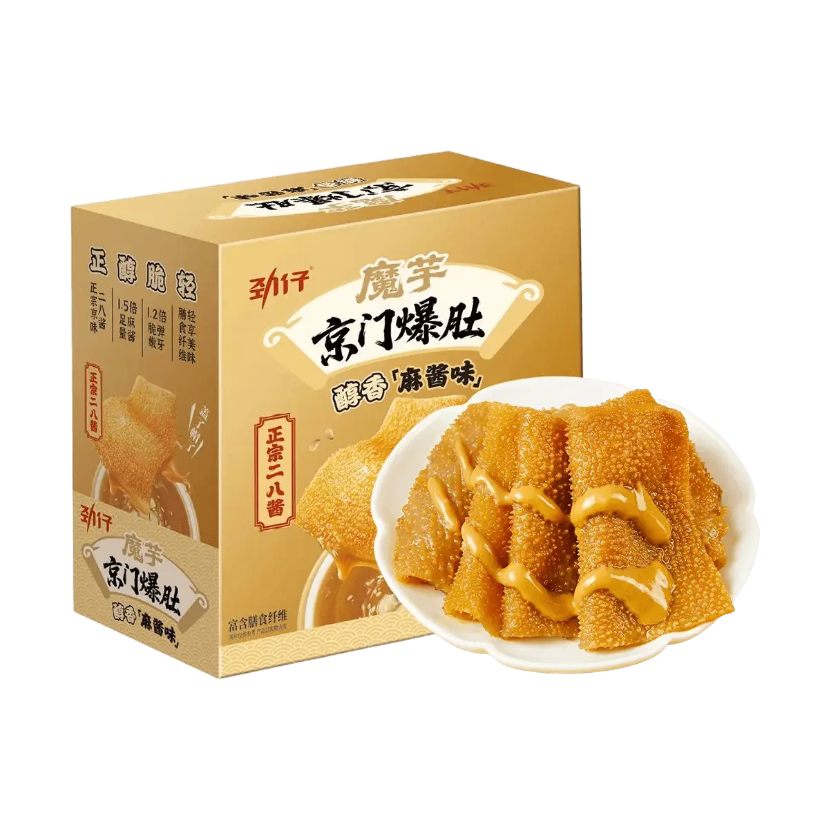 JINZAI Konjac Jelly Snacks - Crispy "Faux Tripe" with Rich Sesame Sauce Flavor, 20 Bags (360g) - Vegan, Gluten-Free, Low Calorie Snack