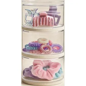 Stackable Round Vanity Organizers with Lids| Clear Plastic Containers for Hair Accessories & Beauty Supplies| Set of 3| Made in USA| Reusable Storage Solution