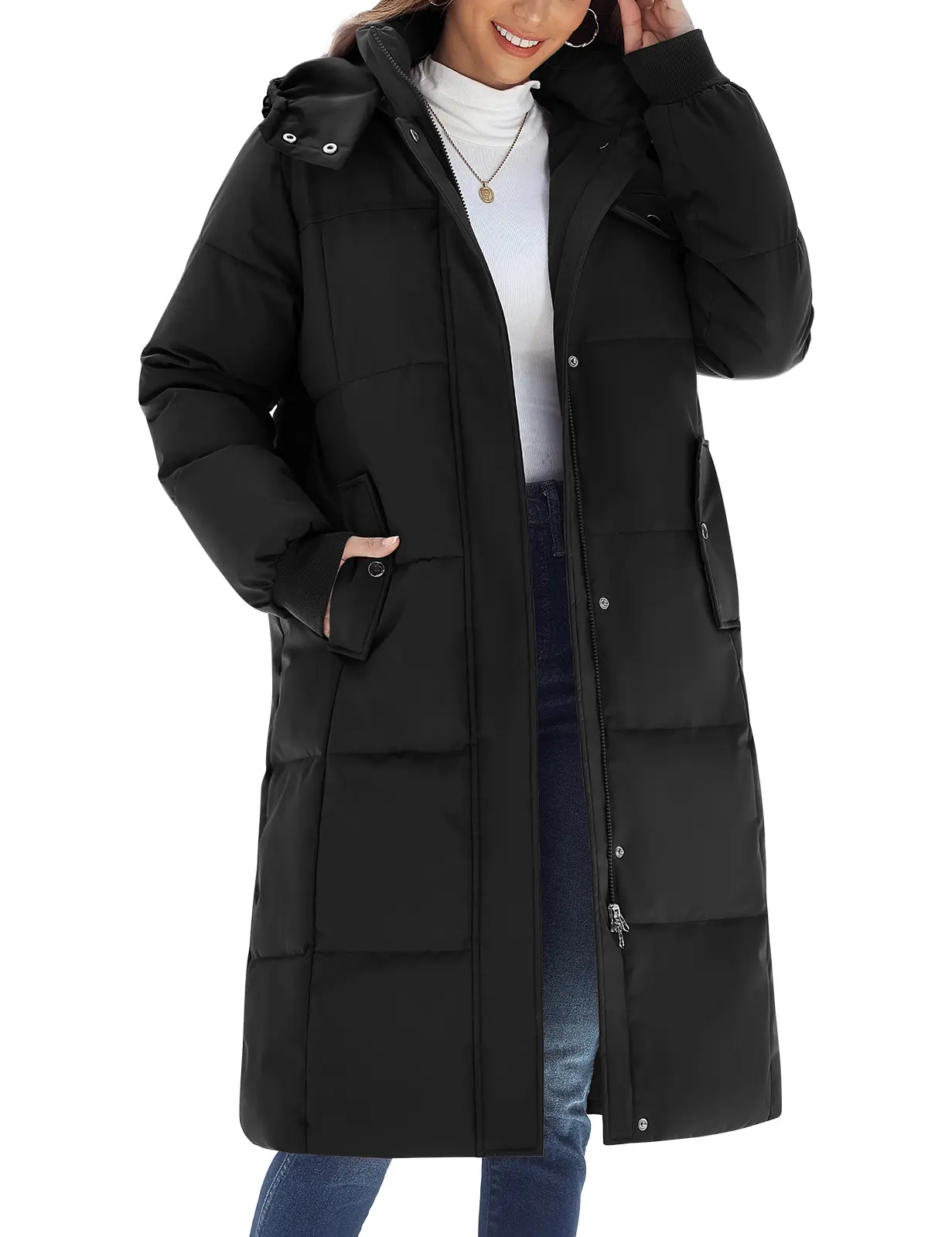UMIPUBO Long Puffer Jacket for Women,2026 Thickened Winter Coat Hooded with Deep Pockets, Ladies Warm Winter Jacket Womenswear