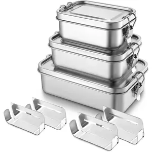 Stainless Steel Bento Box Tableware, 3-Pack (16oz/550ML, 28oz/850ML, 47oz/1400ML) 3-Compartment Metal Lunch Containers, Leak-Proof for Adults, Ideal for School/Work/Meal Prep