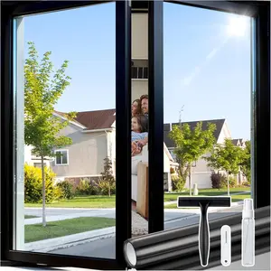 1-Way Black Silver Cling Window Privacy Film Tint with Installation Tools, Reflective UV Heat-Blocking Adhesive Window Sticker for Home & Office, 17.5x78.7in