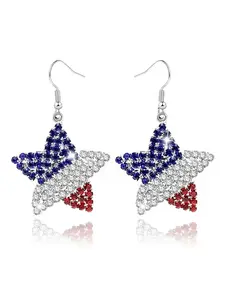 July 4th Independence Day Patriotic Earrings, Women's American Flag Pendant Earrings, Blue Usa Style Jewelry, Crystal Studs, Gift for Her, Party Festival Earrings