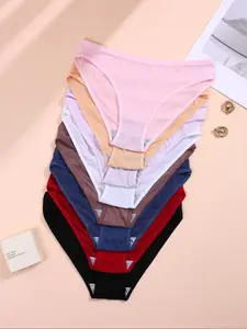 Women's Plain Triangle Panties Set of 8, Underwear Sets, Comfortable Casual Underwear for Everyday Wear, Slim-Fitting Drop Waist Design, All Seasons