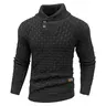 Zaitun Men's Slim Fit Twist Textured Patched Shawl Collar Knit Top - Longsleeves Casual Plain Sweater, Stretch Fabric, Ribbed Cuffs, Button Detail, Fall/Winter Wear, Hand Wash, No Bleach, Dinner Outing Gift, Layer with Jackets/Coats, Pair with Jeans