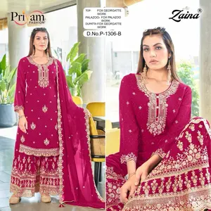 Fox Georgette work with plazoo pants and shawl Womenswear Suits Comfort Asian Kurta Salwar Chic Formal