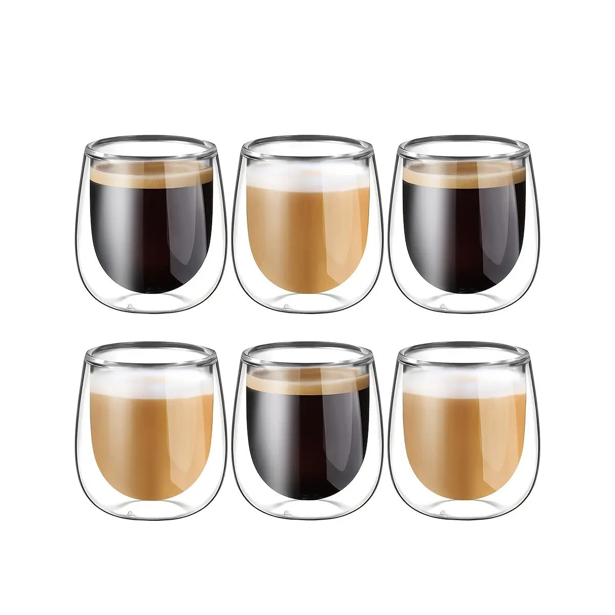 Glasstaste Espresso Cup Set (4/6 Pieces), Coffee Cups Sets, Dual-Layer Glass Coffee Cups, Transparent Insulated Thermal Espresso Cups, High Borosilicate Glass Material