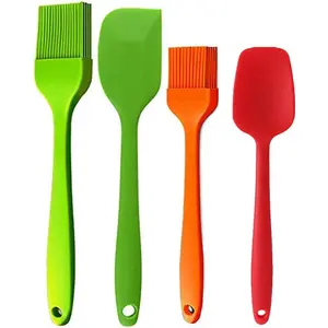 Silicone Basting Brush + Large Spatula 4 Pack Heat Resistant Silicone for BBQ Baking Kitchen Cooking Marinade Meat Glazing Pastries Cakes Desserts